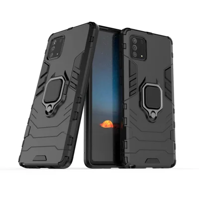 With Ring Holder Kickstand PC+TPU Cover for Samsung Galaxy A91 / S10 Lite - Black