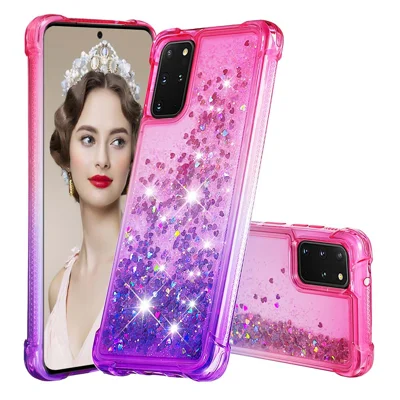 Градиентный блестящий порошок Quicksand TPU чехол для телефона для Samsung Galaxy S20 Plus - красный/фиолетовый