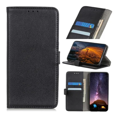 Litchi Skin Texture Wallet Leather Stand Phone Shell for Samsung Galaxy A41 - Black