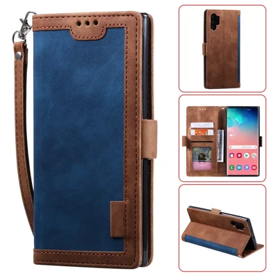 Retro Splicing Leather Phone Covering for Samsung Galaxy Note 10 Pro - Blue