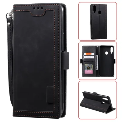 Vintage Splicing Style Wallet Stand Leather Flip Phone Case for Samsung Galaxy A20s  - Black