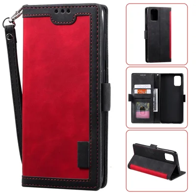 Estilo Retrô Emenda de Couro de Couro Para Samsung Galaxy A41 - Vermelho