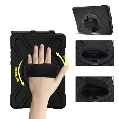 Capa com Suporte e Alça em PC+Silicone para Samsung Galaxy Tab Active5 Pro X350 / X356B / Active Pro T540 / T545 / T547 / Active4 Pro T630 / T636 - Preto
