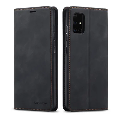 FORWENW Fantasy Series Silky Touch Cell Phone Leather Wallet Case for Samsung Galaxy A51 - Black