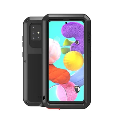 LOVE MEI Dust-proof Shock-proof Splash-proof Defender Metal+Silicone+Tempered Glass Case for Samsung Galaxy A51 SM-A515 - Black