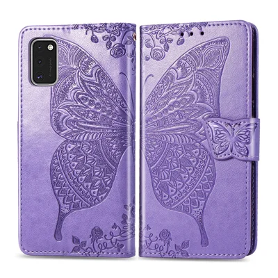 Caixa de Carteira de Couro de Borboleta de Borboleta Para Samsung Galaxy A41 (versão Global) - Luz Roxa