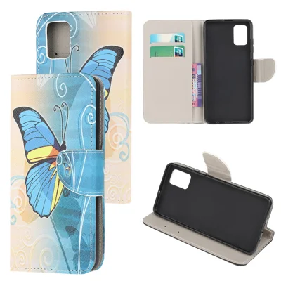 Cross Texture Patterned Flip Leather Shell Wallet Stand Phone Cover for Samsung Galaxy A31 - Blue Butterfly