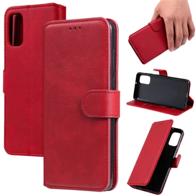 PU Leather Wallet Stand Magnetic Cover for Samsung Galaxy A41 (Global Version) - Red