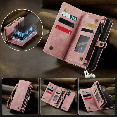 CASEME 008 Series for Samsung Galaxy A71 SM-A715 TPU Multi-slot Wallet Vintage PU Leather Phone Case - Pink