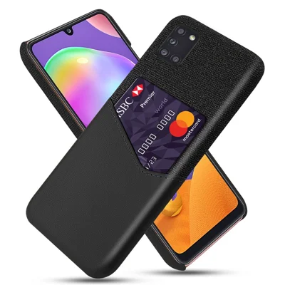 Card Holder Cloth + PU Leather Coated PC Phone Shell for Samsung Galaxy A31 - Black