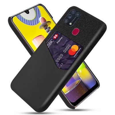 KSQ Кожаный ПК Задняя крышка с отделением для карт для Samsung Galaxy M31 - Черный 