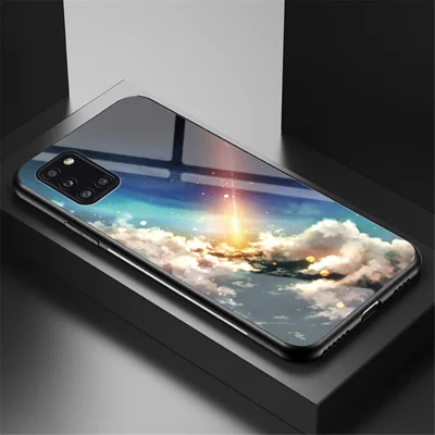 Starry Sky Pattern Tempered Glass + PC + TPU Hybrid Case for Samsung Galaxy A31 - Meteor