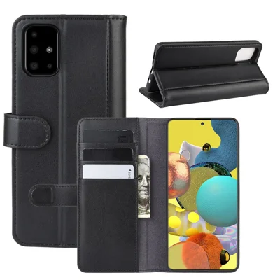 Voor Samsung Galaxy A51 5G SM-A516 Hoesjes Echt Gespleten Leer Portemonnee Mobiele Hoes met Stand - Zwart