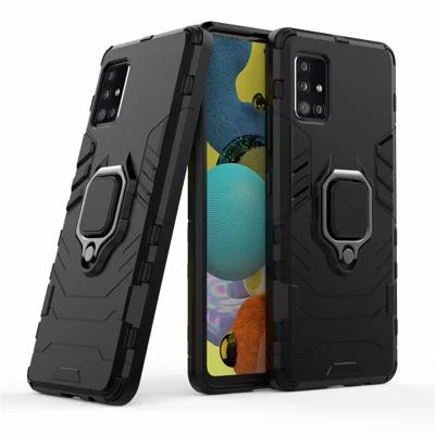 Cool Guard Ring Holder Kickstand PC TPU Hybrid Case Protective Shell for Samsung Galaxy A51 5G SM-A516 - Black