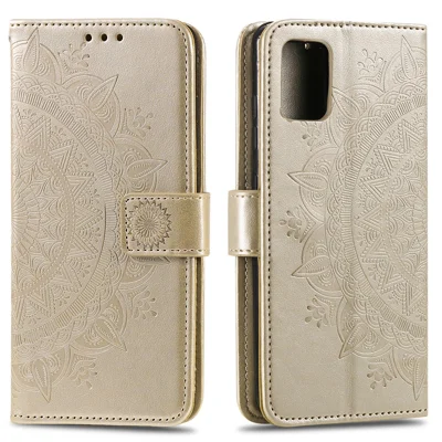 Imprint Flower Leather with Wallet Phone Casing for Samsung Galaxy A51 5G SM-A516 - Gold