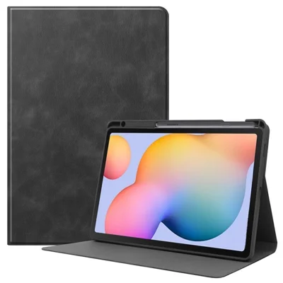 For Samsung Galaxy Tab S6 Lite (2024) / (2022) / (2020) Textured PU Leather Stand Smart Tablet Case with Pen Slot  - Black