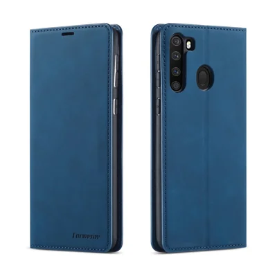 FORWENW Fantasy Series Silky Touch Wallet Leather Mobile Phone Cover for Samsung Galaxy A21 - Blue