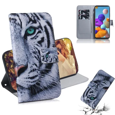 Pattern Printing PU Leather Wallet Phone Case for Samsung Galaxy A21s - Tiger