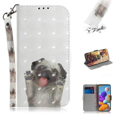 Light Spot Decor Pattern Printing Wallet Stand Leather Case with Strap for Samsung Galaxy A21s - Dog