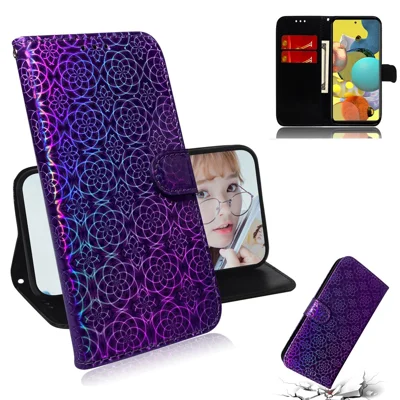 Flower Pattern Leather Stand Wallet Case for Samsung Galaxy A51 5G SM-A516 - Purple