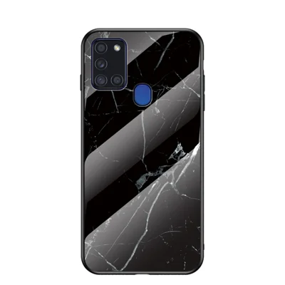 Marble Texture Tempered Glass + PC + TPU Hybrid Case for Samsung Galaxy A21s - Black