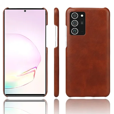 Crazy Horse Skin PU Leather Coated PC Cover Hard Case for Samsung Galaxy Note20 Ultra / 20 Ultra 5G - Brown