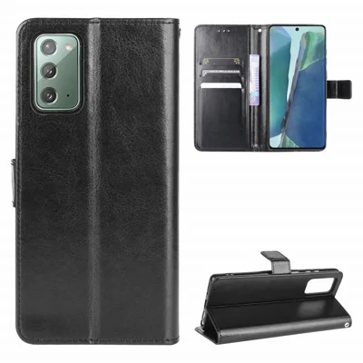Crazy Horse Wallet Stand Leather Phone Shell for Samsung Galaxy Note20/Note20 5G - Black