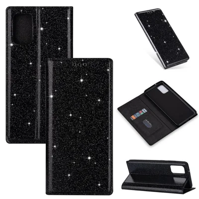 Flash Powder Leather Shell for Samsung Galaxy A31 - Black