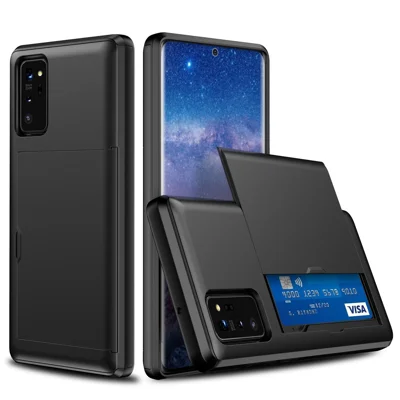 Slide Card Slot PC + TPU Combo Phone Shell for Samsung Galaxy Note20/Note20 5G - Black