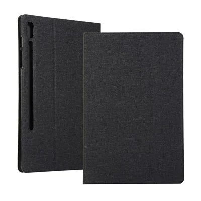 Cloth Texture PU Leather Stand Tablet Cover for Samsung Galaxy Tab S7 T870 T875 / S8 - Black