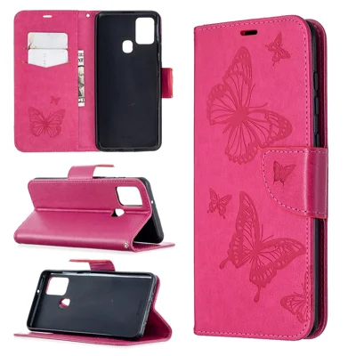 Imprint Butterfly Leather Wallet Case for Samsung Galaxy A21s - Rose