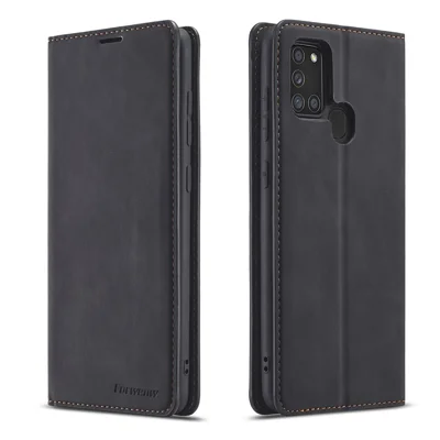 FORWENW Fantasy Series Silky Touch Leather Case for Samsung Galaxy A21s - Black