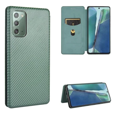 Carbon Fiber Auto-absorbed Leather Phone Shell for Samsung Galaxy Note20/Note20 5G - Green
