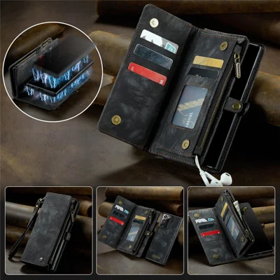 CASEME 008 Series Multi-functional 2-in-1 Zipper Wallet PU Leather Case for Samsung Galaxy Note20 Ultra / Note20 Ultra - Black