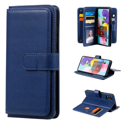 For Samsung Galaxy A51 SM-A515 Leather Case with 10 Card Holder Phone Cover Stand - Blue