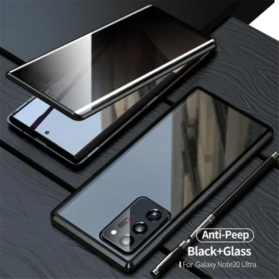 Magnetic Metal Frame + Double-sided Tempered Glass Case Anti-peep Shell for Samsung Galaxy Note20 Ultra/Note20 Ultra 5G - Black