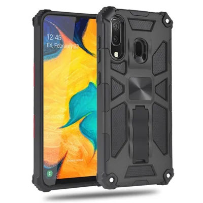 Hybrid PC TPU Kickstand Armor Dropproof Cover with Magnetic Metal Sheet for Samsung Galaxy A20/A30 - Black