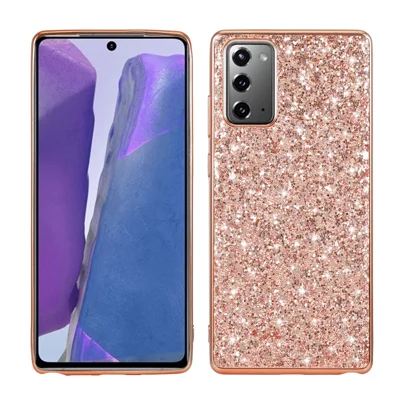 Glittering Sequins Plated TPU Frame + PC Hybrid Case for Samsung Galaxy Note20 4G/5G - Rose Gold