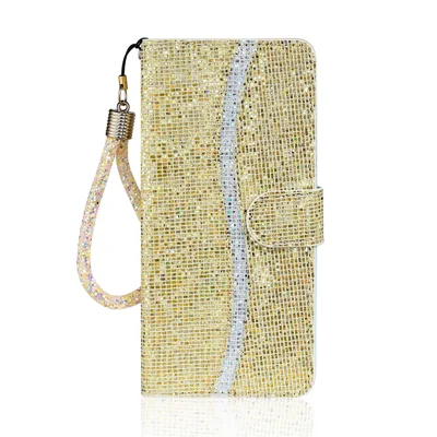 Glittery Powder Splicing Wallet Stand Leather Shell for Samsung Galaxy Note20 4G/5G - Gold