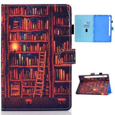Printing Skin Leather with Card Holder Tablet Shell for Samsung Galaxy Tab S7 T870 / S8 - Bookshelf