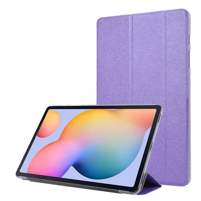 Ledertasche mit Seidenstruktur, dreiteilig mit Ständer, für Samsung Galaxy Tab S7 / S8 – Lila