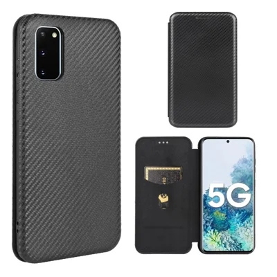 Kolmonfiber Auto-absorberande PU-läderskal för Samsung Galaxy S20 FE 4G/5G/S20 Lite/S20 FE 2022 - Svart