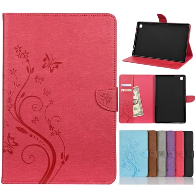 Imprint Butterfly Flower Wallet Stand Leather Cover for Samsung Galaxy Tab A7 10.4 (2020) / (2022) - Rose