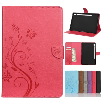 Imprint Butterfly Flower Wallet Leather Flip Shell for Samsung Galaxy Tab S6 T860 T865 - Rose