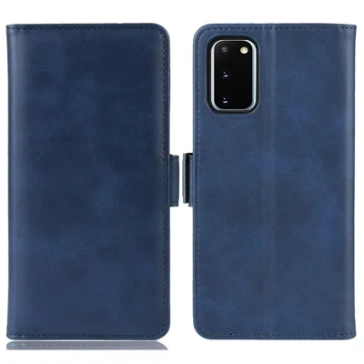 Double Clasp Flip Leather Shell for Samsung Galaxy S20 FE 4G / FE 5G / S20 Lite / S20 FE 2022 with Wallet Stand Design - Blue