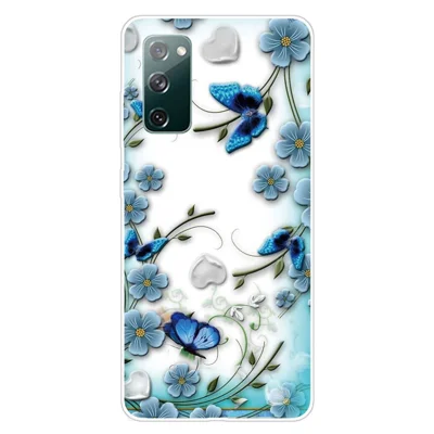 Stilren skärmskydd i TPU med mönster för Samsung Galaxy S20 FE/S20 Fan Edition/S20 FE 5G/S20 Fan Edition 5G/S20 Lite/S20 FE 2022 – Blå blomma och fjäril