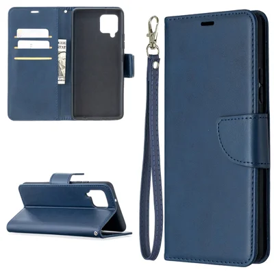 Plain PU Leather Wallet Phone Cover Shell for Samsung Galaxy A42 5G - Blue
