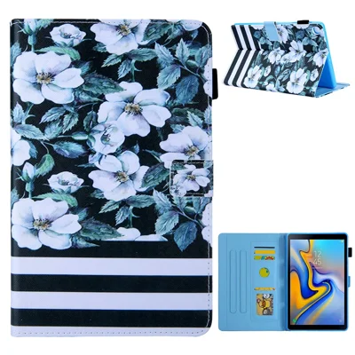 Gemusterte Lederschutzhülle mit Ständer für Samsung Galaxy Tab A7 10,4 (2020) / (2022) SM-T500 / T505 – Blumenmuster, Weiß
