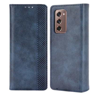 Magnetic Buckle Plaid Decor Phone Protective Shell for Samsung Galaxy Z Fold2 5G - Blue