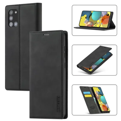 LC.IMEEKE LC Leather Wallet Auto Absorbed Phone Protector for Samsung Galaxy A51 SM-A515/M40S - Black